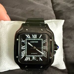 Cartier Santos Black and Silver Men's Watch